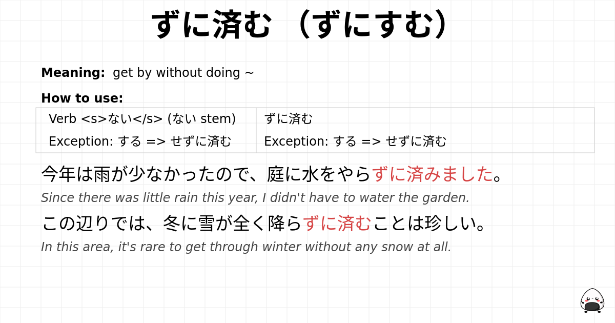 ずに済む （ずにすむ） flashcard