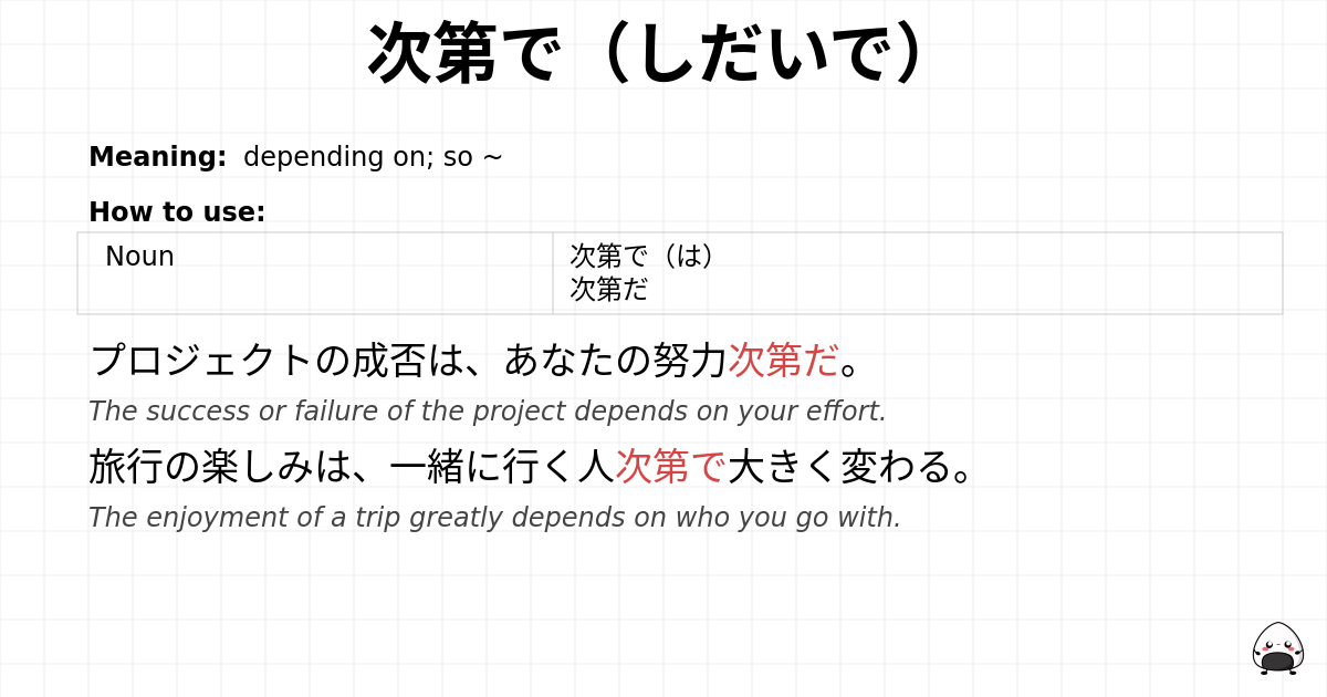 次第で（しだいで） flashcard