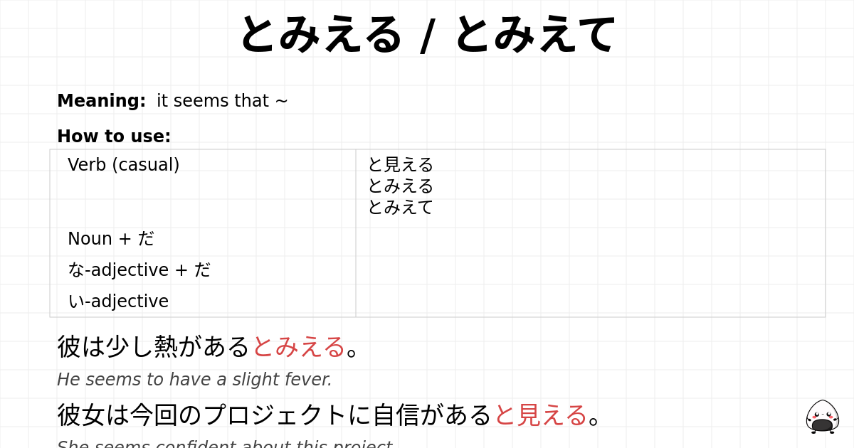 とみえる / とみえて flashcard