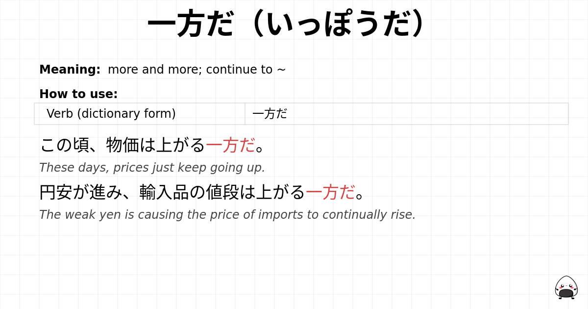 一方だ（いっぽうだ） flashcard