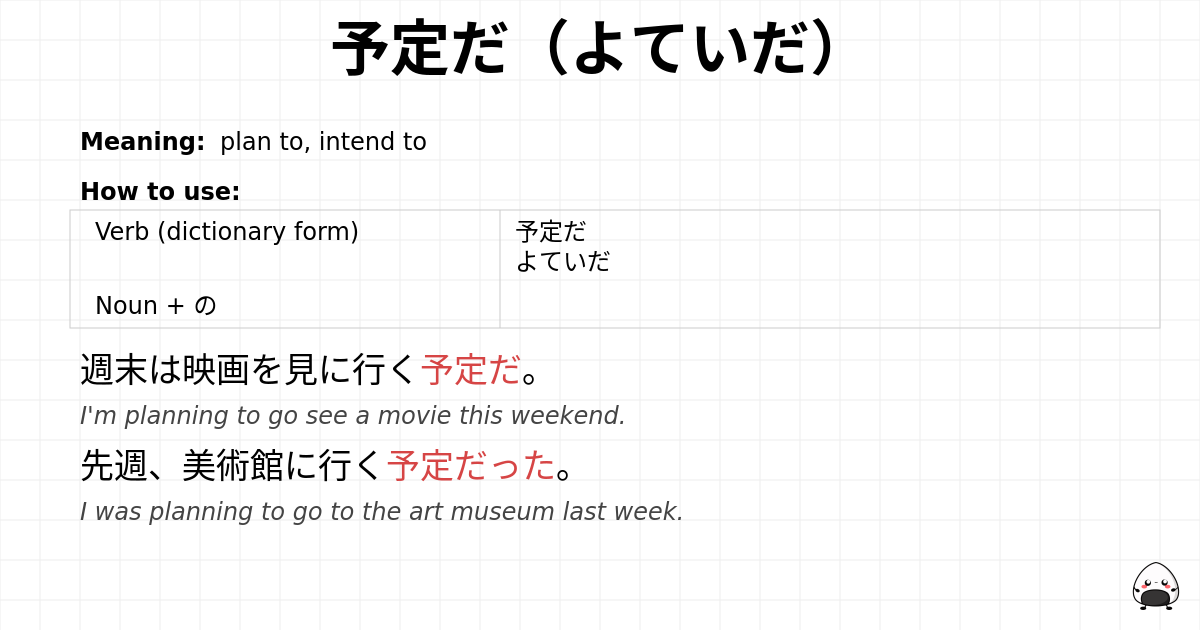 予定だ（よていだ） flashcard